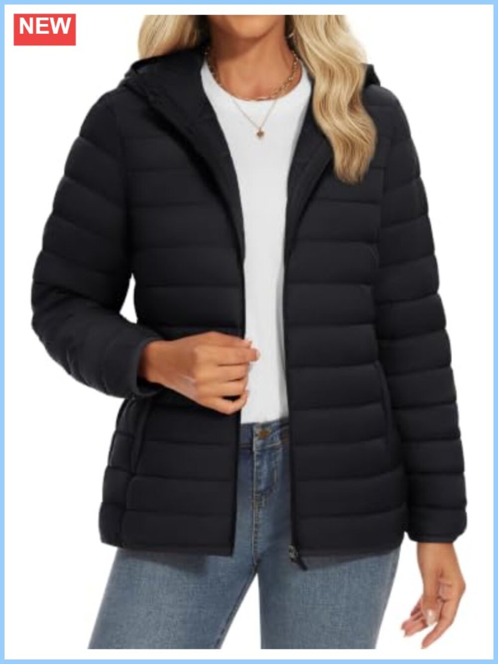 Women's Lightweight Quilted Puffer Jacket with Hood Water Resistant Nylon
